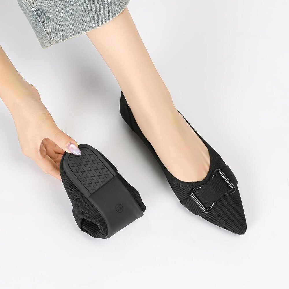 Women's Pointed Toe Flats Arch Support Dress Shoes Work Causal Ballets Black - Picture 6 of 9